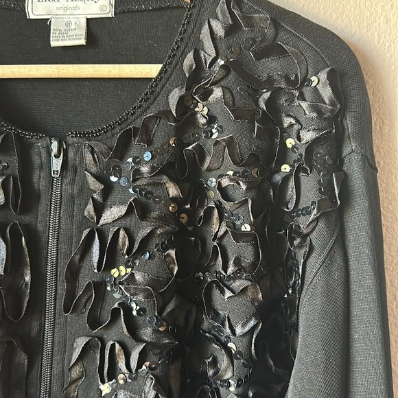 LISA ASHLEY Black Ribbon Sequin Zip Front Cardigan - Picture 4 of 7